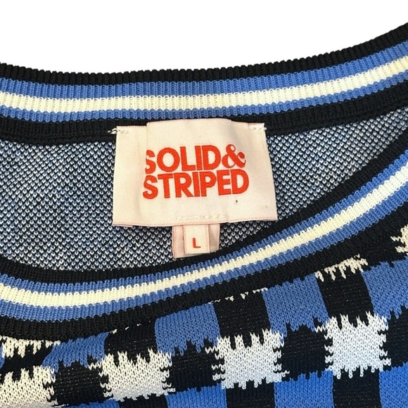 SOLID & STRIPED Mackenzie Checked Stripe Trim Pullover Blue Women’s Large $188 - Picture 5 of 6